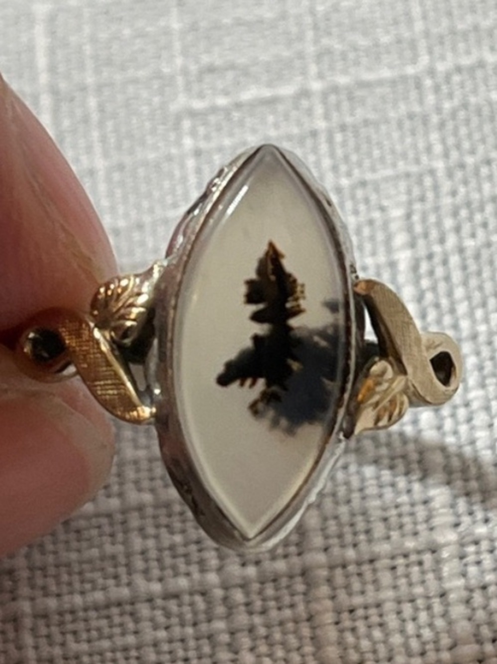 Clark & Coombs Marquise ring 
dendritic Montana agate
SS & 10k gold-fill
Sz 6.75